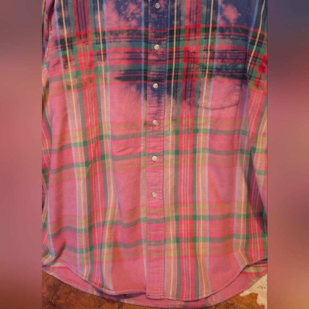 Incubus Graphic Upcycled Dip Dye Bleached Flannel Shirt - Picture 14 of 14